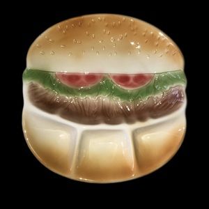 Vintage MSR Import Cheeseburger Divided Serving Plate 11” x 10”